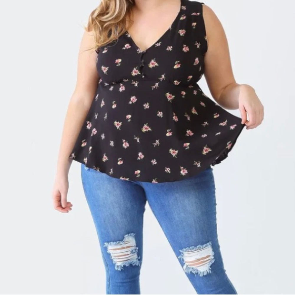 Floral Sleeveless Black Top